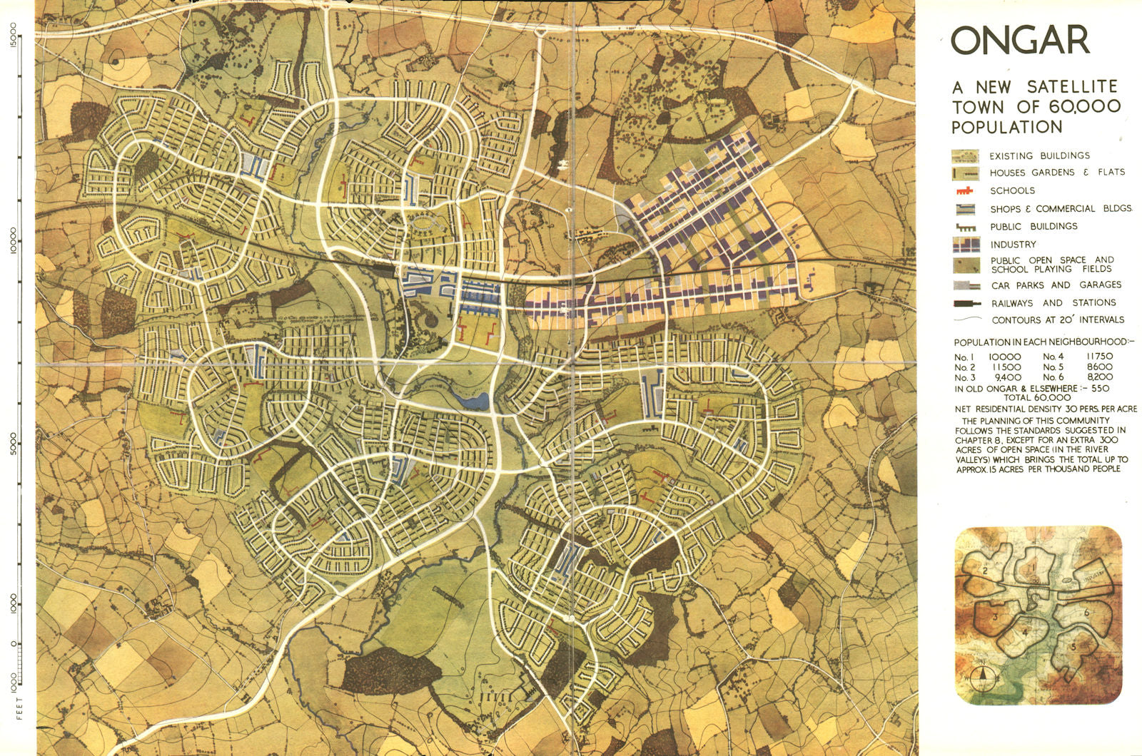 CHIPPING ONGAR. Development proposals. Greater London Plan.ABERCROMBIE 1944 map